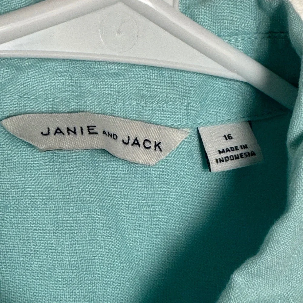 Janie and Jack Boys 16 Aqua Blue Linen Long Sleeve Button Up Shirt Spring Easter